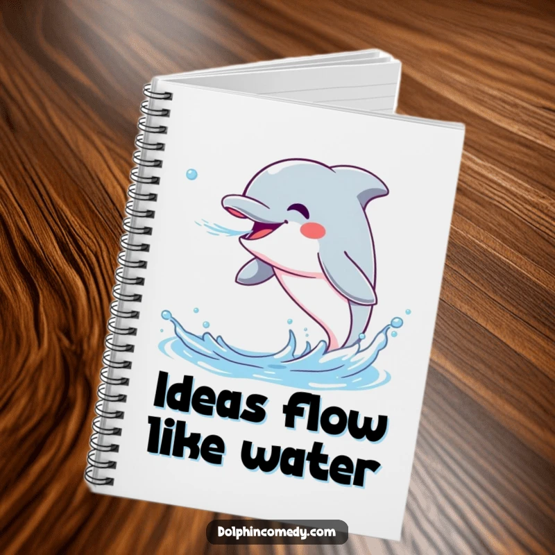 Funny Dolphin Notebook with an excited dolphin blowing water, perfect for jotting down funny thoughts and ideas.