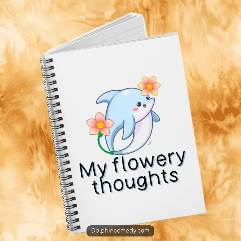 Graceful Dolphin Flower Notebook with a dolphin swimming with a flower, perfect for journaling serene thoughts.