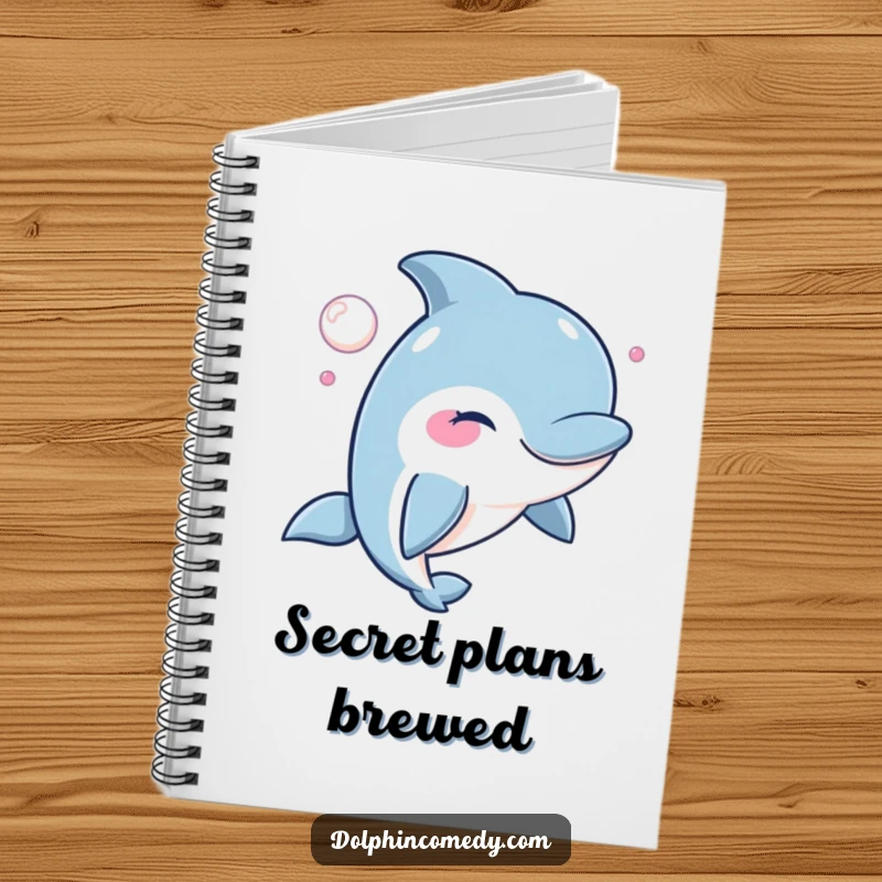 Witty Dolphin Notebook with a winking dolphin blowing a bubble, perfect for jotting down clever ideas.