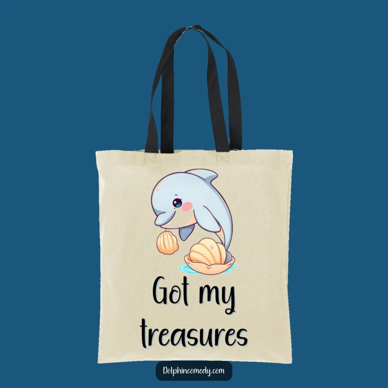Funny Curious Dolphin Seashell Tote Bag - Whimsical Humorous Accessory