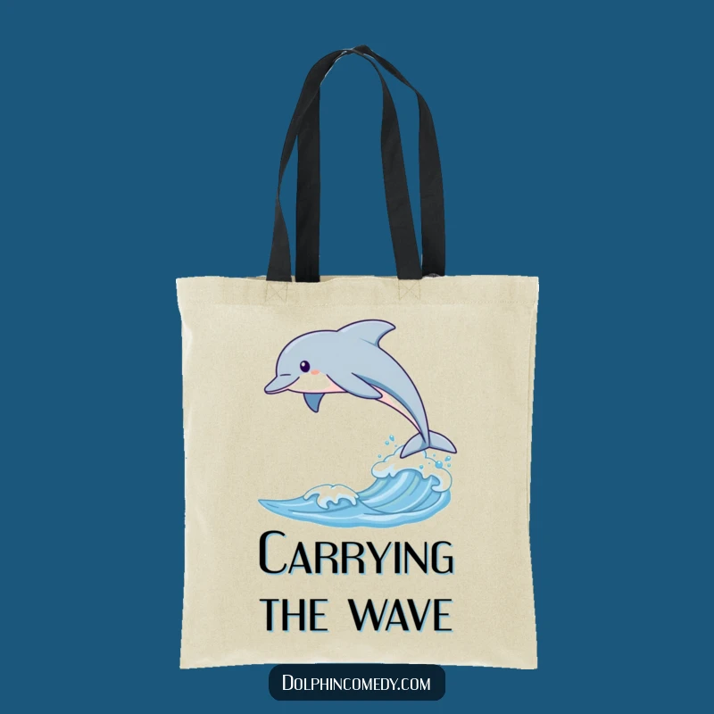 Funny Dolphin Leaping Tote Bag, Sleek Wave Design, Carry Your Grace