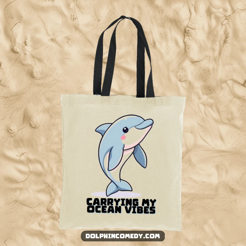 Funny Dolphin Tote Bag: An alert dolphin preparing for a powerful jump, making this tote a functional and humorous accessory.