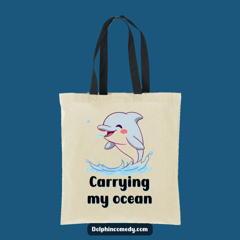 Funny Dolphin Tote Bag: Carry Your Stuff with an Excited Water-Spraying Dolphin
