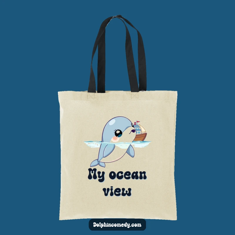 Funny Surprised Dolphin Tote Bag, Wide-Eyed Ocean Humor, Carry Your Laughs